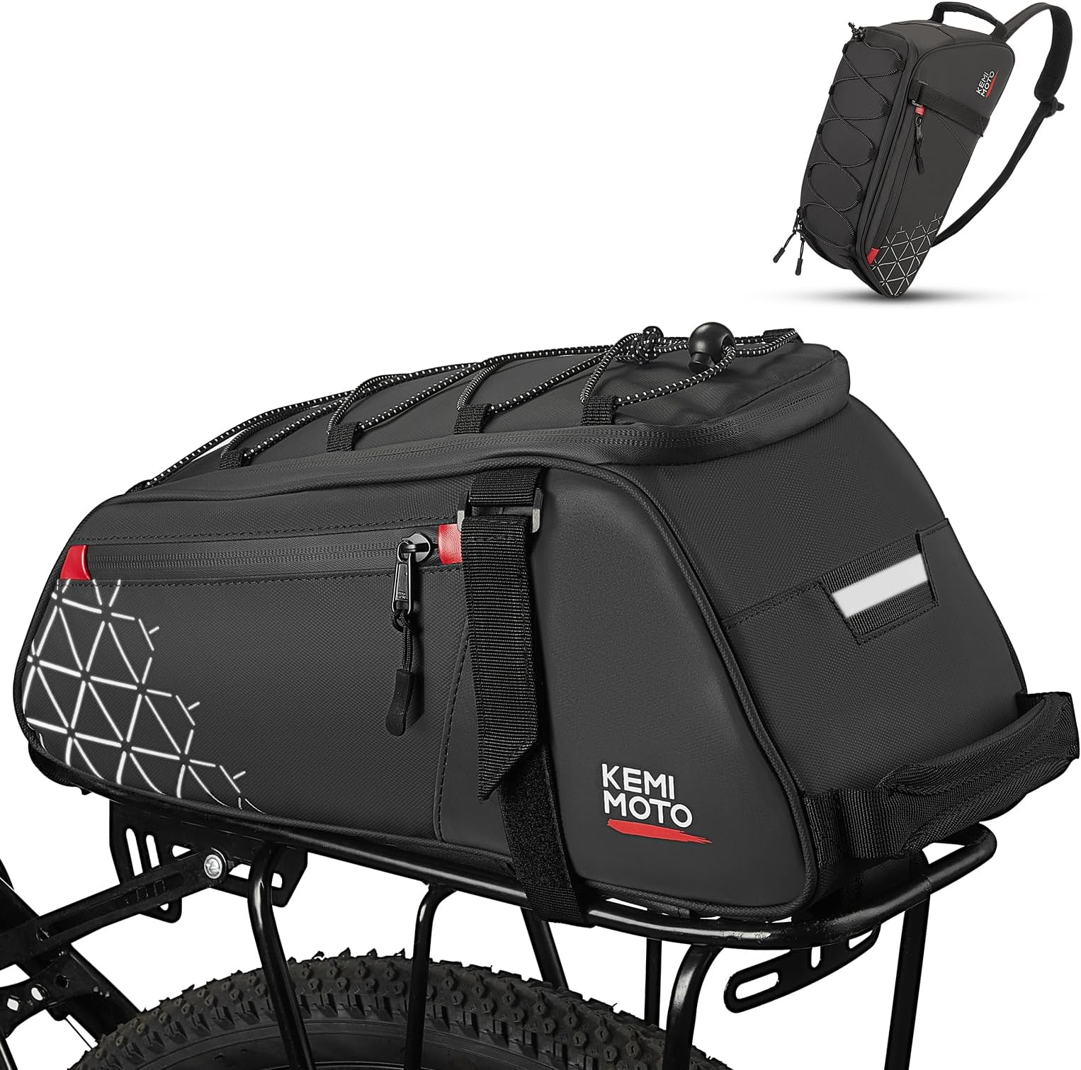 KEMIMOTO Rear Bike Rack Bag - 8L PVC Water Resistant Ebike Bags for Bicycle Rear Rack, Bicycle Trunk Pannier for Commuter Travel Shopping and Cycling (Black)