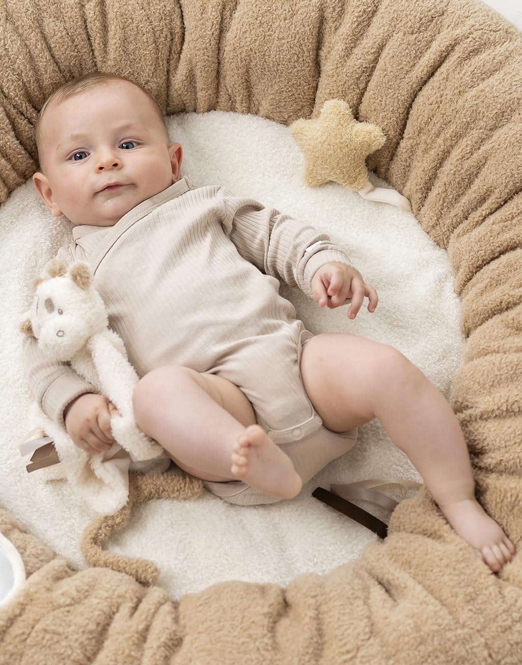 Nattou DouDou Comforter, Soft Cuddly Teddy Fabric, Baby and Infant Plush, Has Soother Attachment, Beige Giraffe - Image 4
