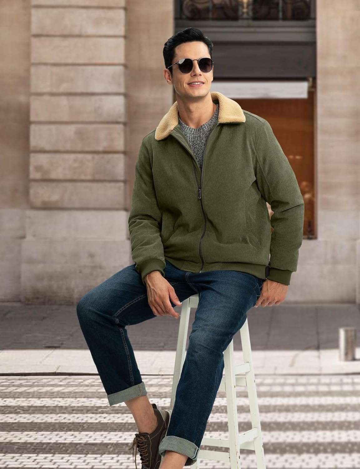 TBMPOY Men's Corduroy Jacket Sherpa Fleece Lined Casual Coat Turn-Down Collar Winter Warm Thickened Jackets with Pockets - Image 2