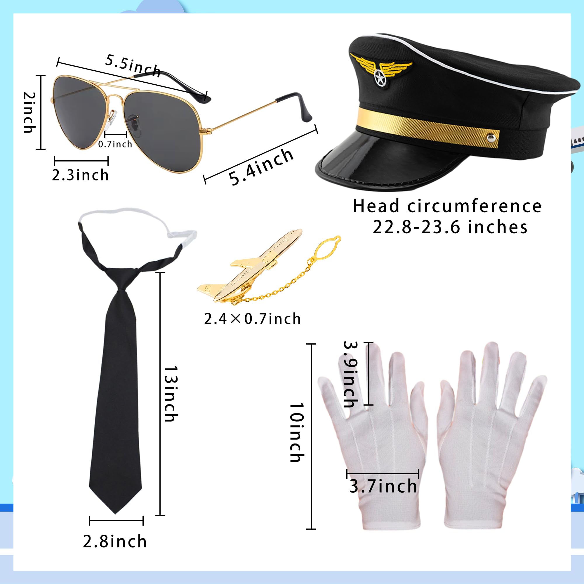 LaVenty Airplane Captain Costume Airline Pilot Hat Accessories for Adults Teens Captain Party Cosplay Supplies Sunglasses - Image 2