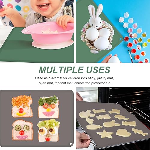 Miniatura 10 de Montessori - Manteles individuales de silicona para niños, manteles individuales antideslizantes para restaurantes (2 juegos, verde claro)