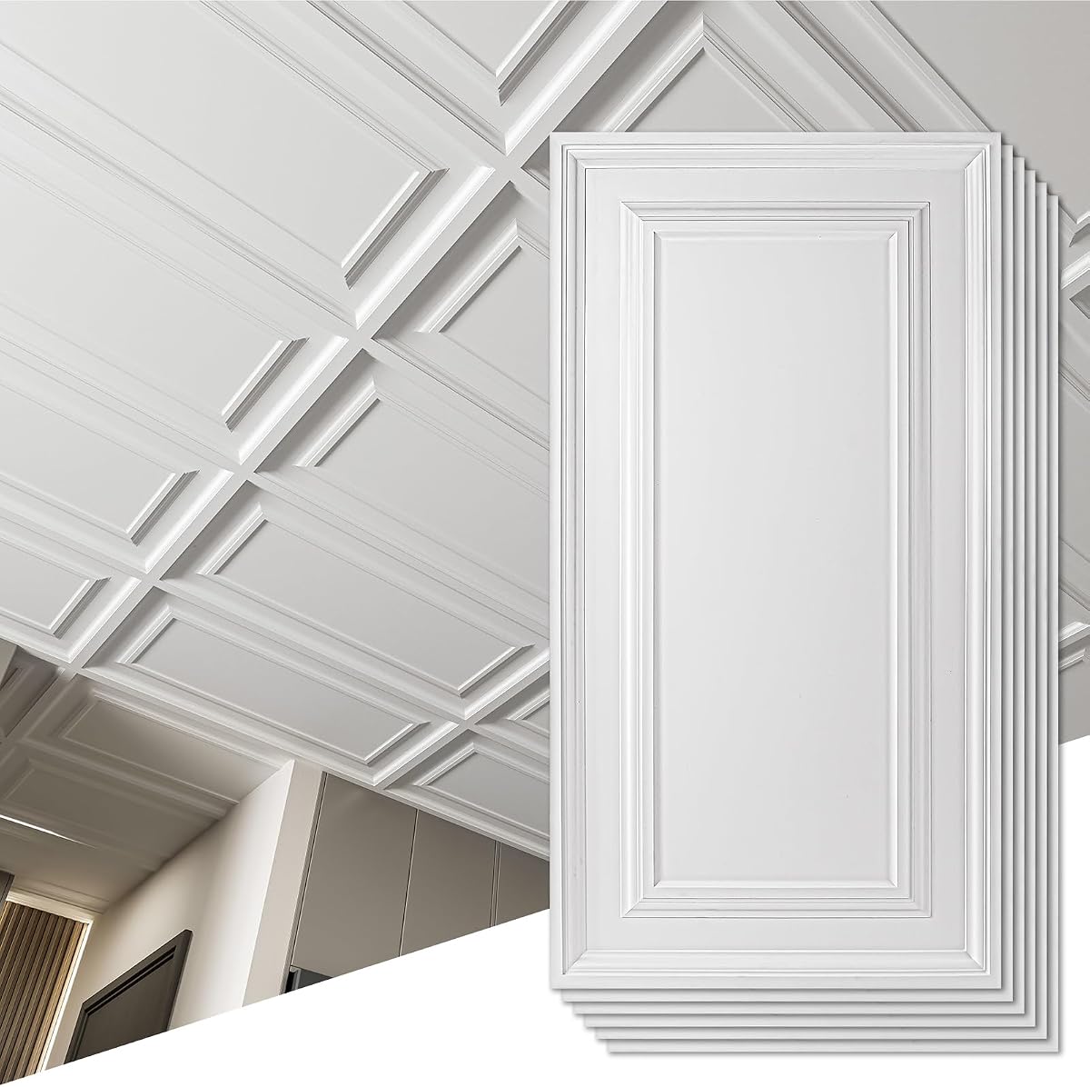 Art3d 3D Decorative Drop Ceiling Tiles, 24 x 48 in, 12-Pack, Smooth White | PVC, Lightweight, Water Resistant, Shatterproof, Compatible with Grid System, Perfect for Basement, Kitchen