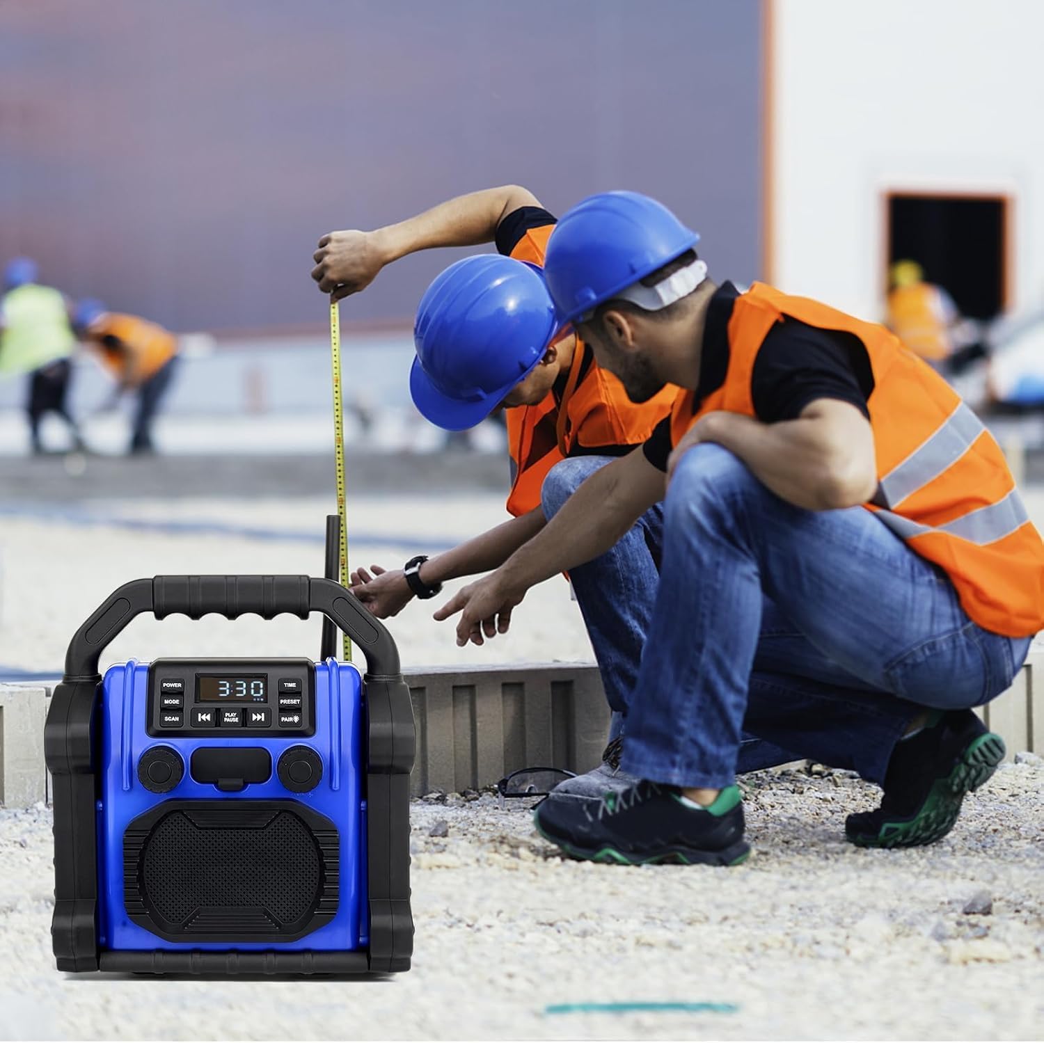 Jobsite Radio Bluetooth Speaker, 8000mAH Battery, IPX 66 Waterproof, Cell Phone Charging, Portable Jobsite Speaker with LED Lights, Portable Worksite Speakers for Outdoor/Work/Garage (Blue)