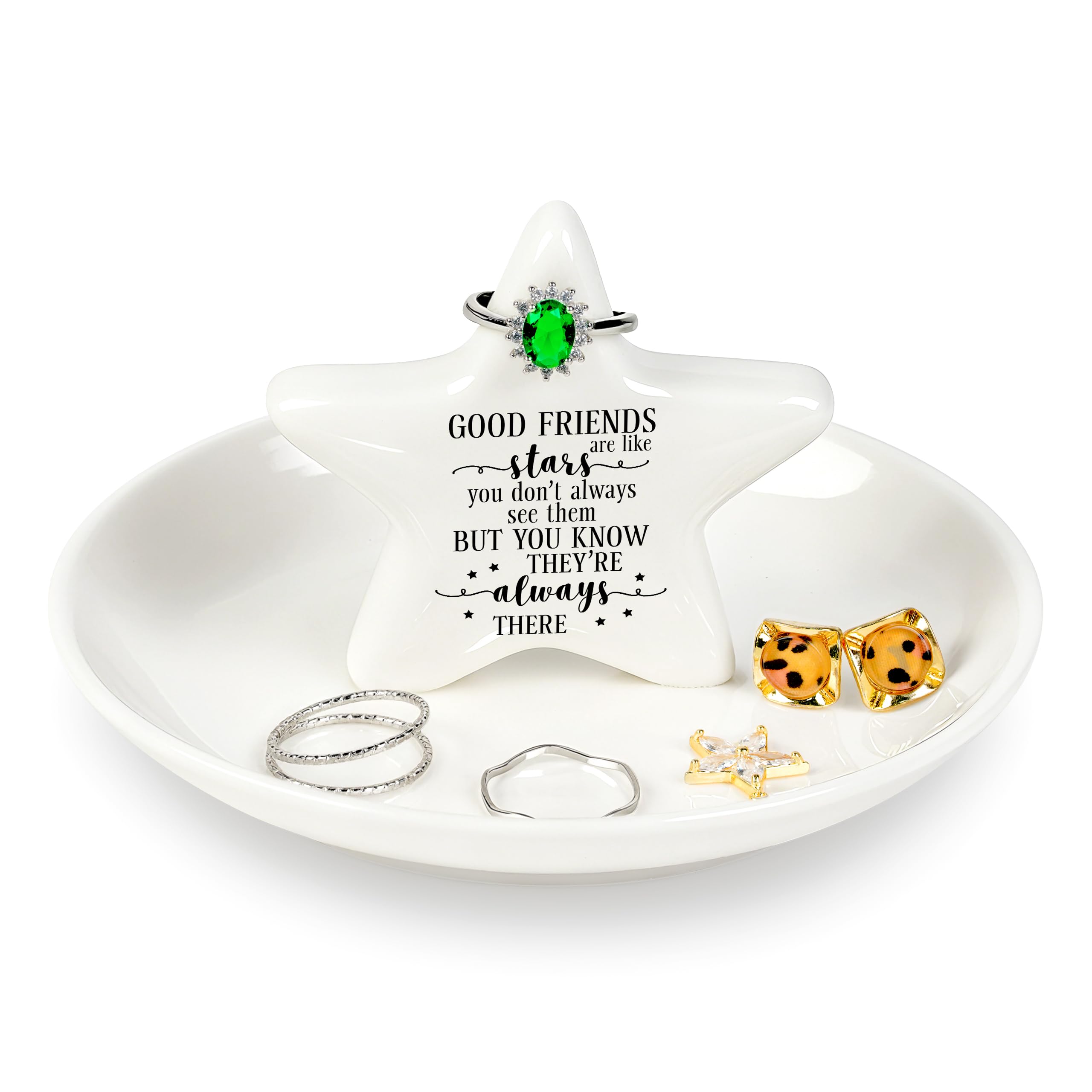 PUDDING CABIN Best Friend Gift - Good Friends are Like Stars Ceramic Jewelry Dish, Star-Shaped Ring Holder for Vanity, Friendship Gift for Women, BFF, Sister