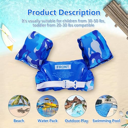 Miniatura 2 de AmazeFan Chaleco salvavidas de natación para niños, para piscina, flotadores de ayuda para nadar, chaleco de natación con bolsa de almacenamiento
