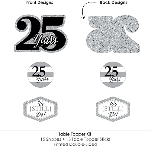 Miniatura 5 de Big Dot of Happiness We Still Do - Juego de 15 palos de centro de mesa para fiesta de aniversario 25 aniversario de boda