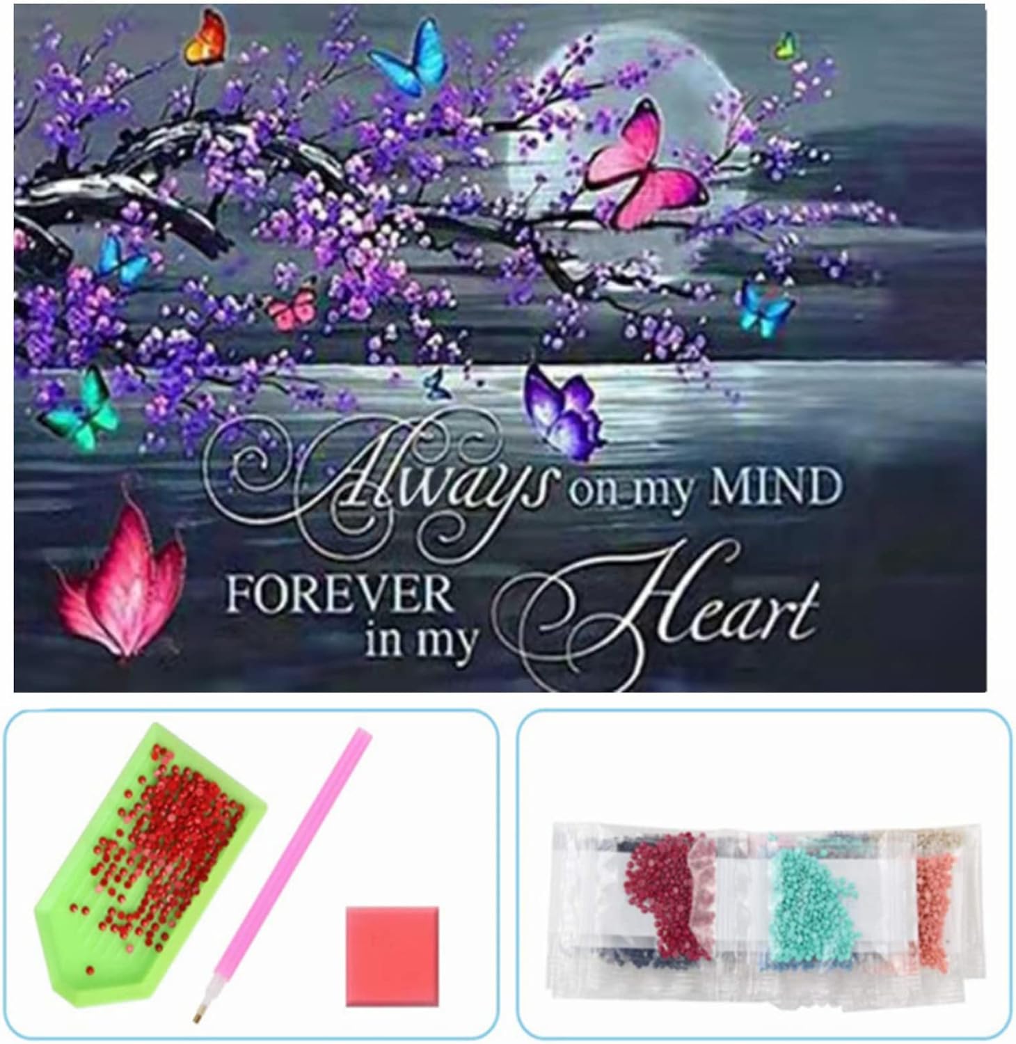 5D Diamond Painting Kits for Adults and Kids, Rhinestone Diamond Arts Kits for Beginners , DIY 5D Diamond Painting Used for Home Wall Decor Gift Moon Butterfly (14X18 inch)