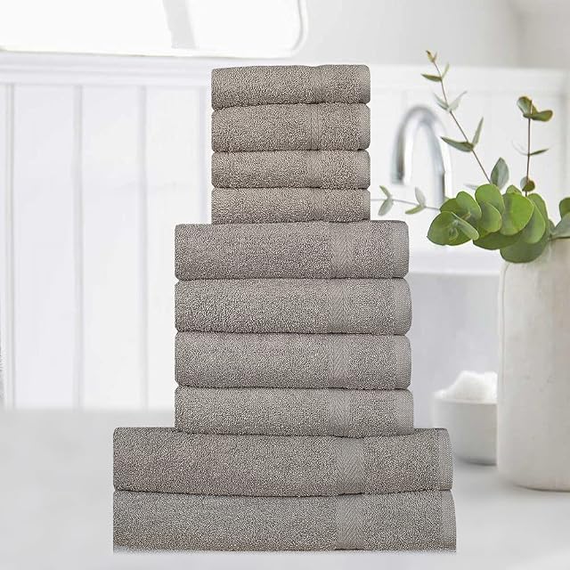 SOFTEX Pure 10 PCS TOWEL BALE SET 100% EGYPTIAN COTTON SOFT FACE HAND BATH BATHROOM TOWELS (SILVER)