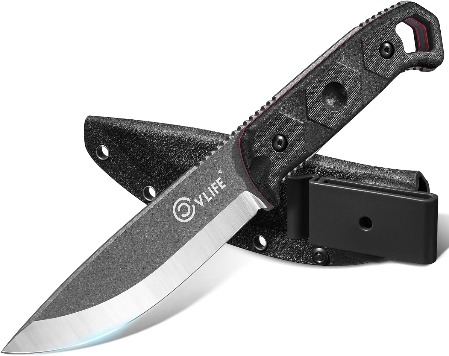 CVLIFE Fixed Blade Knife with Sheath, 5.2" D2 Steel Full Tang Survival Bushcraft Knife, Scandi Grind, 5-Layer Handle with G10 Liners, Heavy Duty Hunting Camping Knives for Men, Black