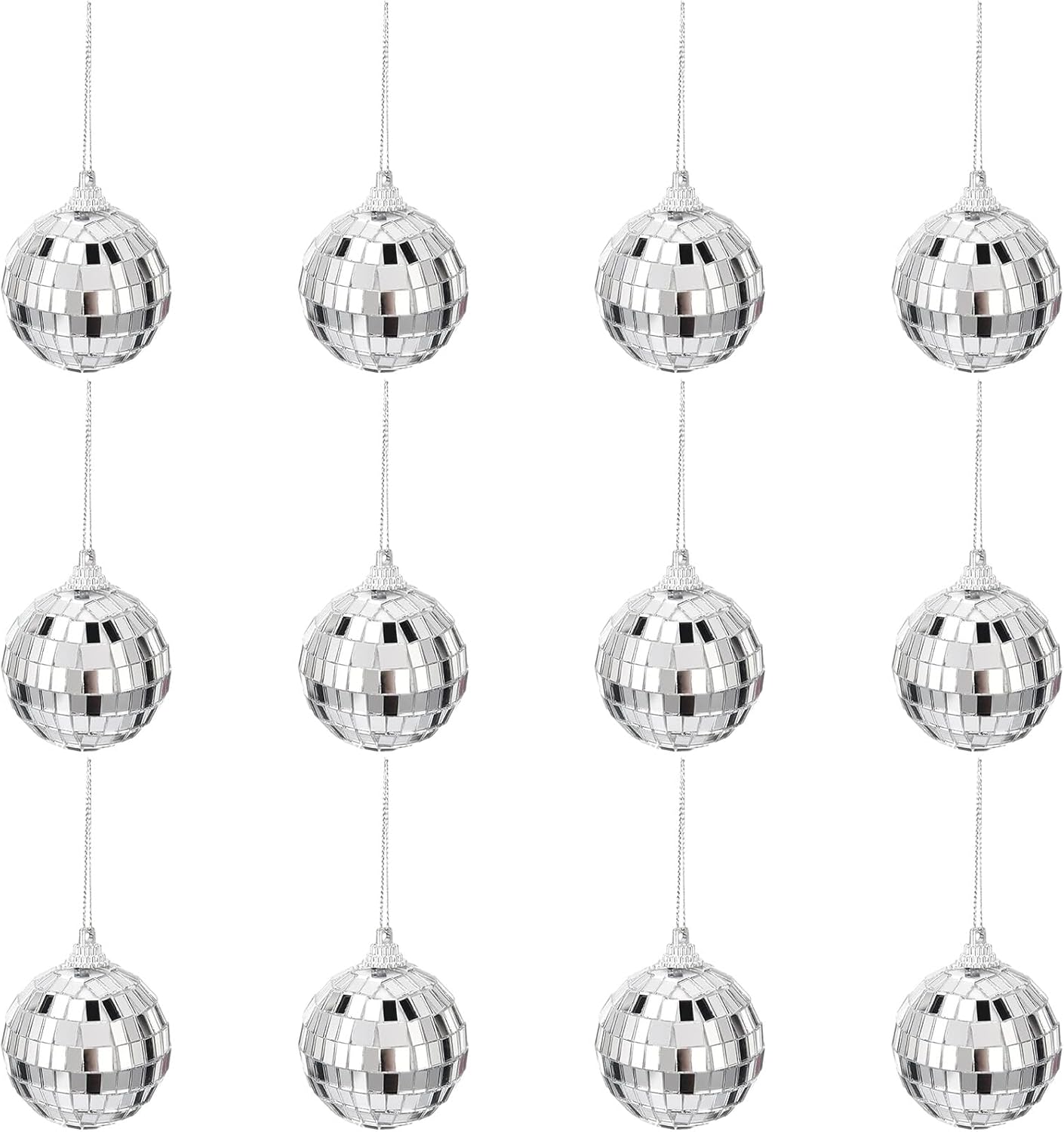 12 Pcs Silver Mirror Disco Balls, Christmas Tree Bauble Hanging Ball