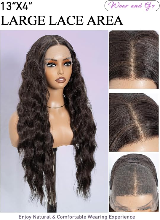 Style Icon Long Wave 13x4 Lace Front Wigs 28 Inch Brown Free Part Lace Synthetic Heat Resistant Fiber Glueless Pre-Plucked Hairline Beginner Friendly Wig