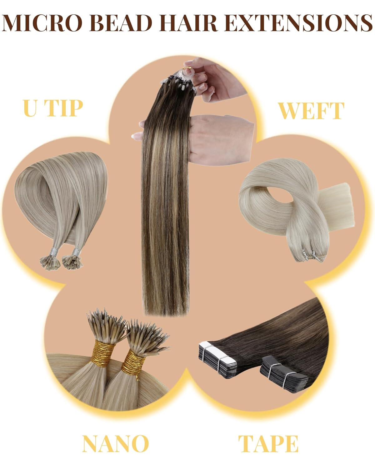 Hetto Microlink Hair Extensions Human Hair Balayage Dark Brown With Medium Brown 20 Inch - Micro link for Women Remy Invisible Natural, Holiday Daily Party 50g 20s #2/8/2