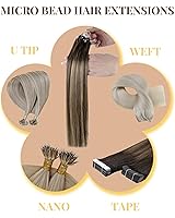 Vista 7 de Hetto Micro Loop - Extensiones de cabello humano real, color marrón claro, microlink para mujer, invisible, natural, grueso, sedoso, suave