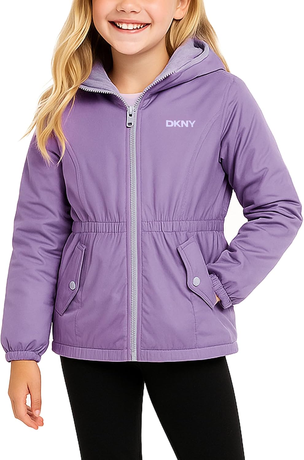 DKNY Girls Fleece Jacket - Polar Fleece Lined Midweight Hooded Anorak Windbreaker - Cozy Outerwear & Winter Jackets for Girls