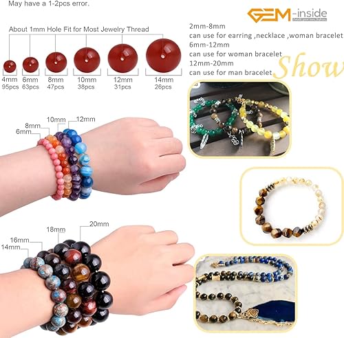 Miniatura 6 de GEM-Inside - Cuentas sueltas de ojo de tigre natural de 0.71 pulgadas (0.709 in), cuentas redondas de cristal energético para hacer joyas, 15