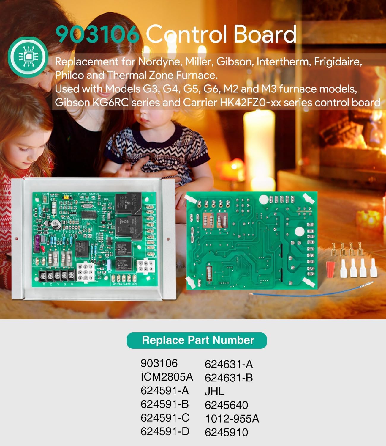 903106 G6 Furnace Control Circuit Board ICM2805A 624631 Replacement for Nordyne Miller Intertherm Gibson, Used with G3, G4, G5, G6, M2 and M3 Furnace Modules