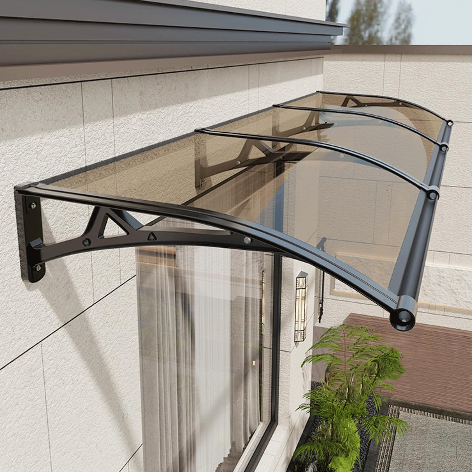 Awning for Door Entrance, Window Awnings Exterior with Aluminum Bracket, UV, Rain & Snow Protection, Durable Polycarbonate Canopy for Entrance, Balcony, Garage, Brown 80x120cm/31x47in