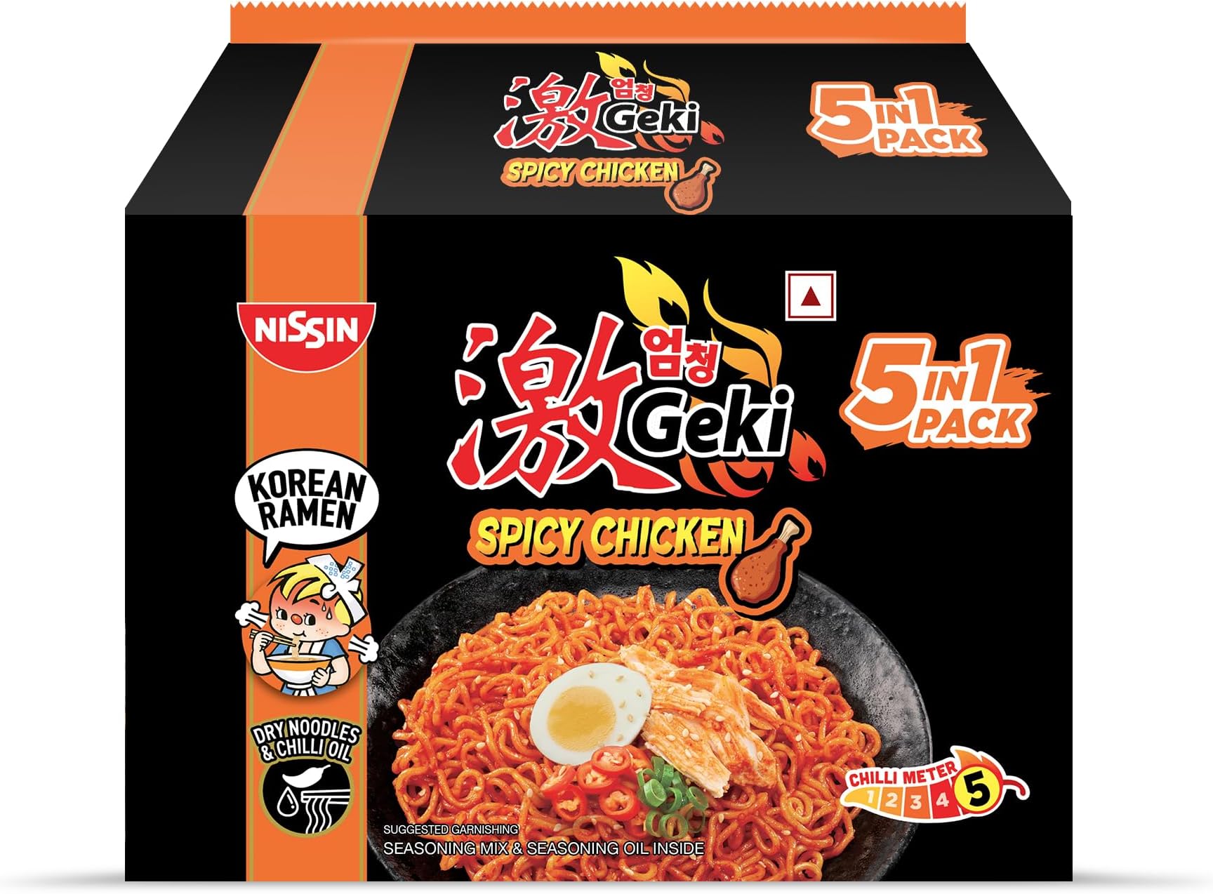 Nissin Geki Korean Ramen Spicy Chicken Instant Noodles-5 in1,400gm