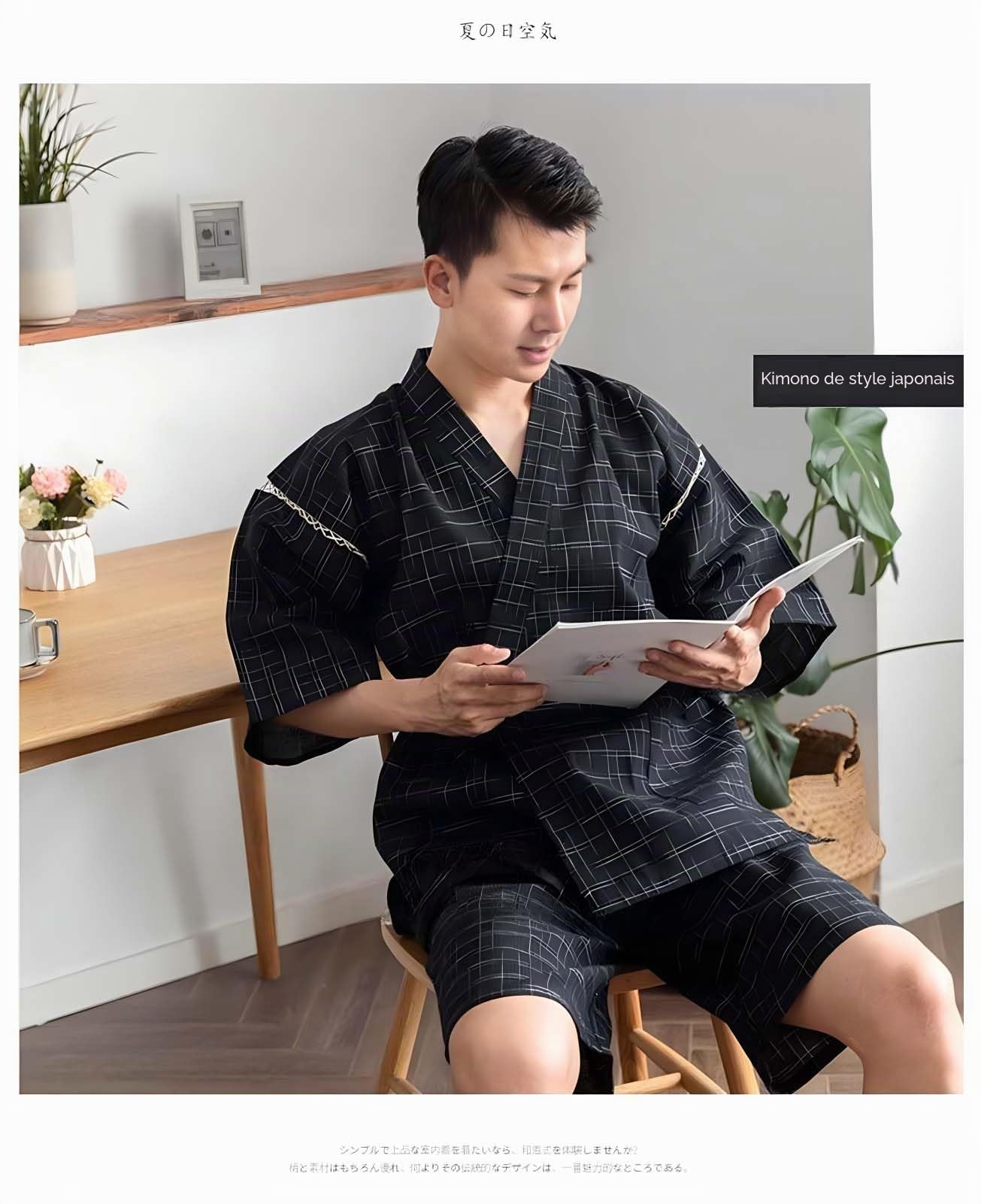 Pyjama Kimono de Style Japonais avec Chemise et Short, Unisexe, en Coton et Lin, Ensemble de détente, Peignoir de Spa, vêtements décontractés, Multicolore, L
