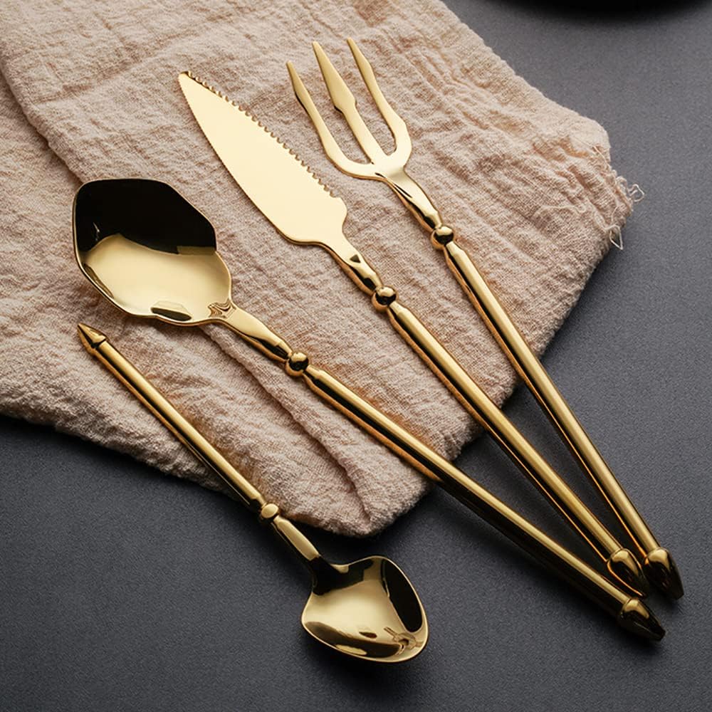Gold Silverware Set for 6 Durable 18/10 Stainless Steel Flatware Set Creative Styles 24 Piece Modern Cutlery Tableware Utensils Set for Home Kitchen Wedding Restaurant Knives forks and Spoons