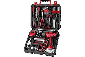 DEKOPRO Red Tool Set: 126 Piece Home Kit with 8V Red Cordless Drill