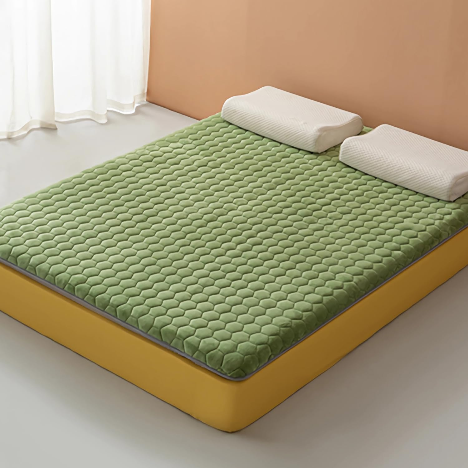LXJDDLD Japanese Futon Mattress,Tatami Mattress Topper,Portable Sleeping Pad,Roll Up Floor Mattress,Foldable Tatami Mat for Sofa Lounger Camping Dormitory Yoga Nap Meditation,Green 8cm,90x200cm