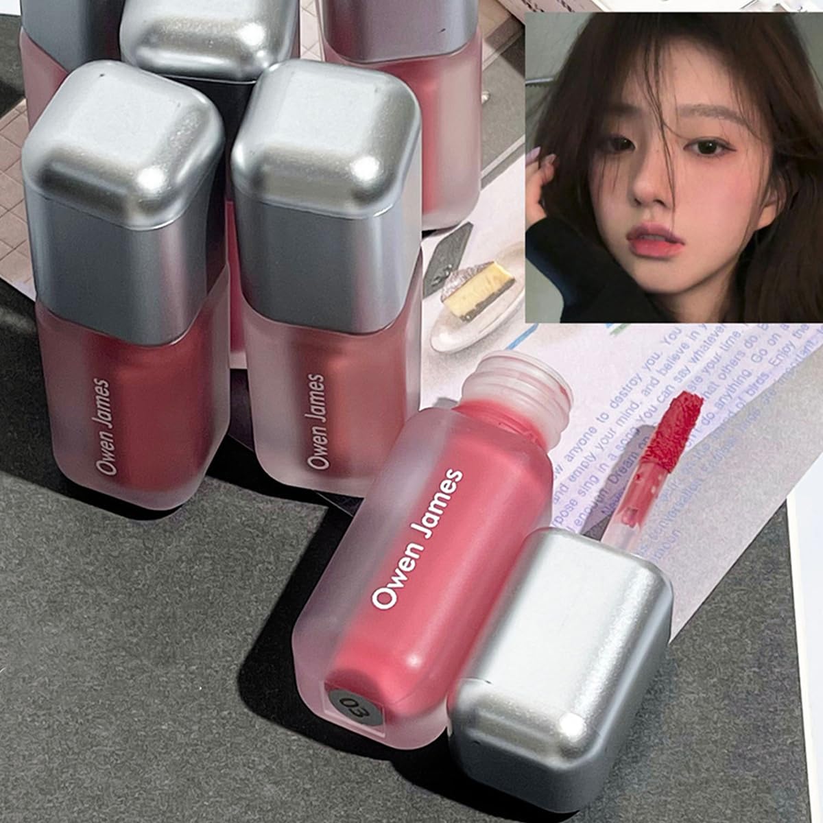 Juego de lápices labiales líquidos mate de 4 colores, brillo de labios coreano suave de terciopelo, taza antiadherente impermeable de larga duración, kit de regalo de maquillaje mate para 8