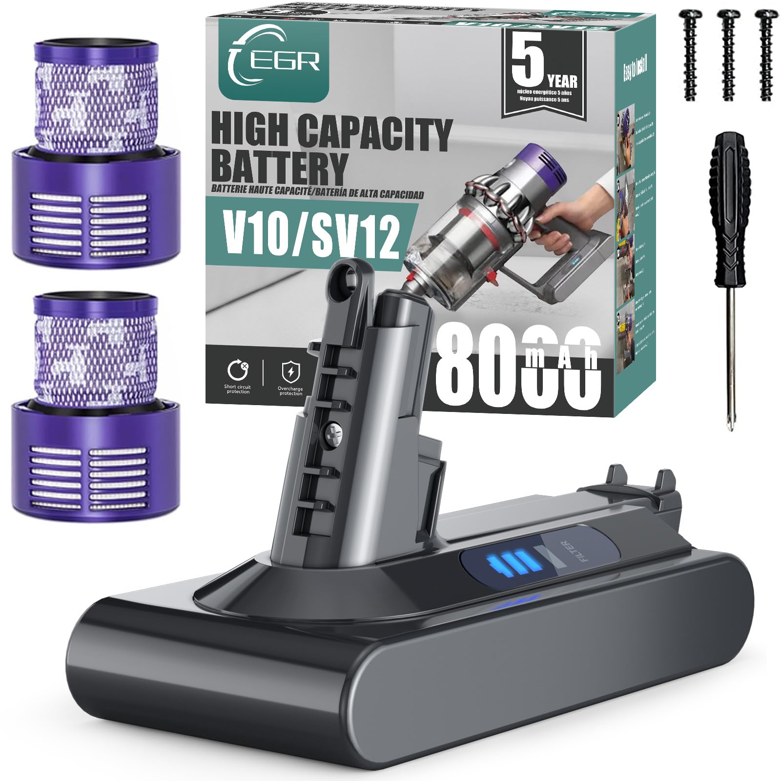 High Capacity 6500mAh V10 Battery Replacement Compatible with V10 Animal/Absolute/Fluffy/Motorhead SV12 Cordless Stick Vacuum Cleaner