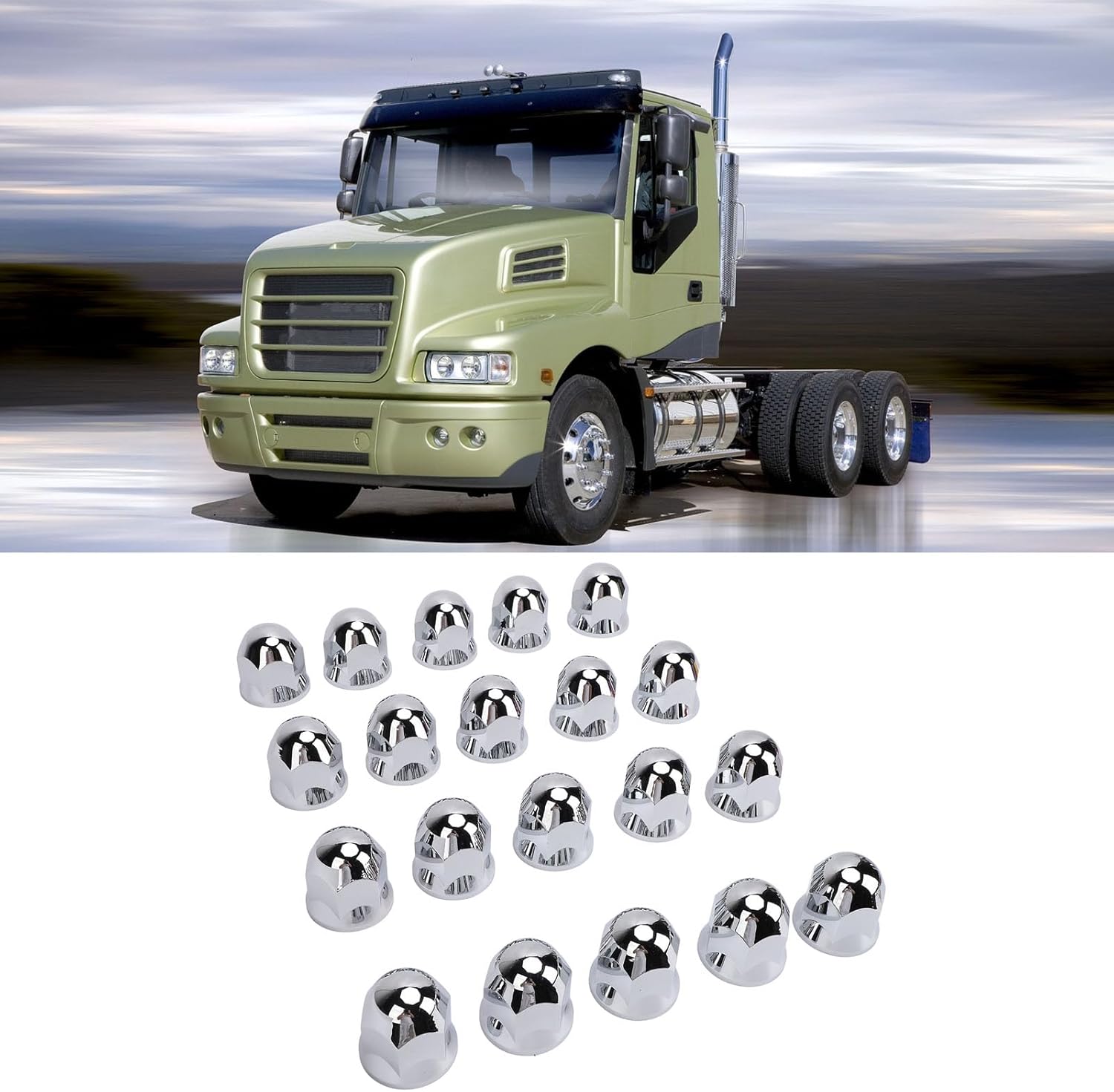 Lug Nut Caps Set, 33mm Chrome Flanged Nut Covers for Trucks Trailers Vehicles, Secure Wheel Lug Protector Caps (20Pcs)