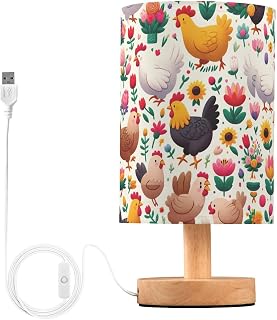 Table Lamp for Bedroom Chickens with Flowers Bedside Lamps for Nightstand with USB Port Night Light
