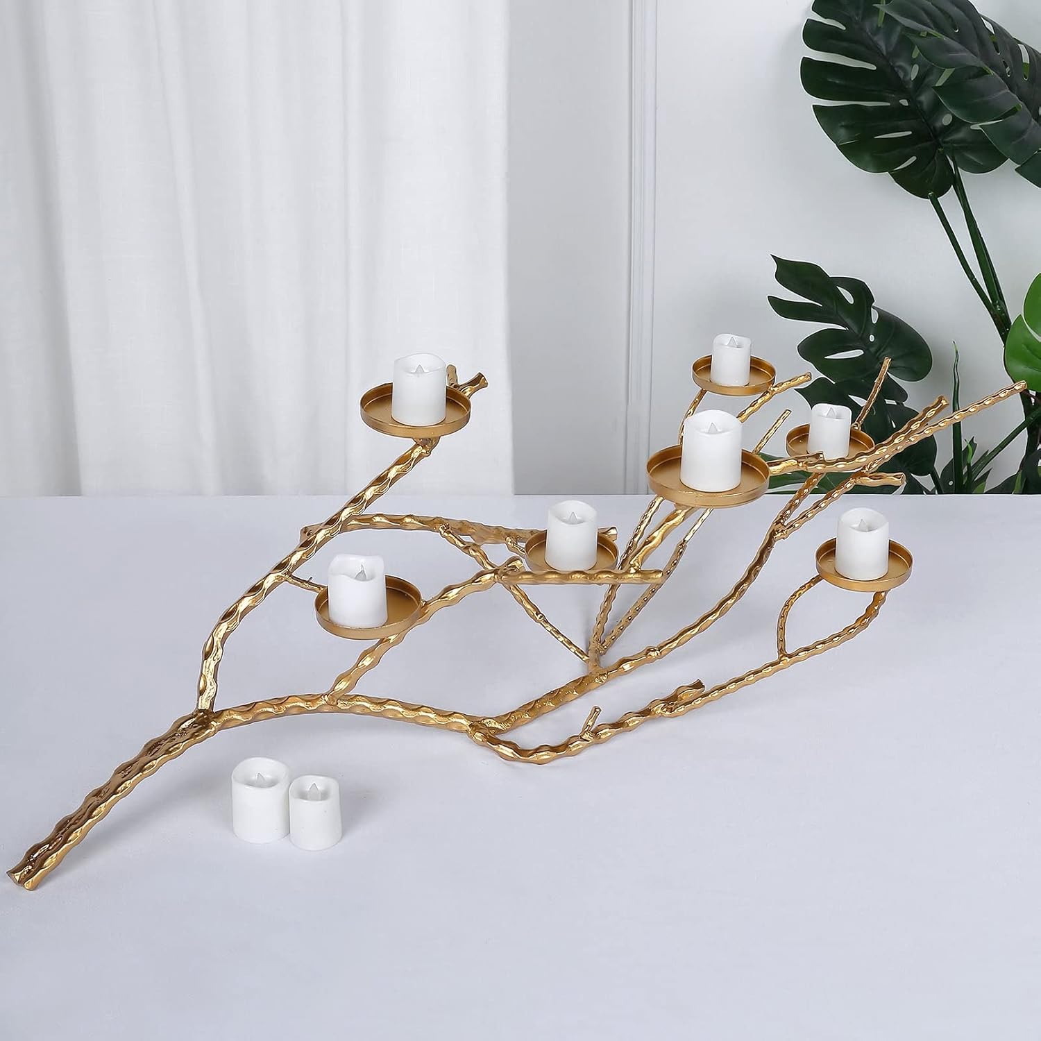 Tableclothsfactory 3ft Gold Metal Tree Branch Candelabra Mercury Votive Candle Holders, Twig Branch Candle Stand