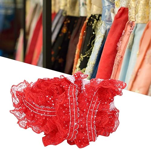 Miniatura 9 de Cinta de encaje de malla de 5 yardas, encaje plisado de 1.772 pulgadas (1.772 in), cinta de encaje con puntos de impresión, cinta de encaje plisada,