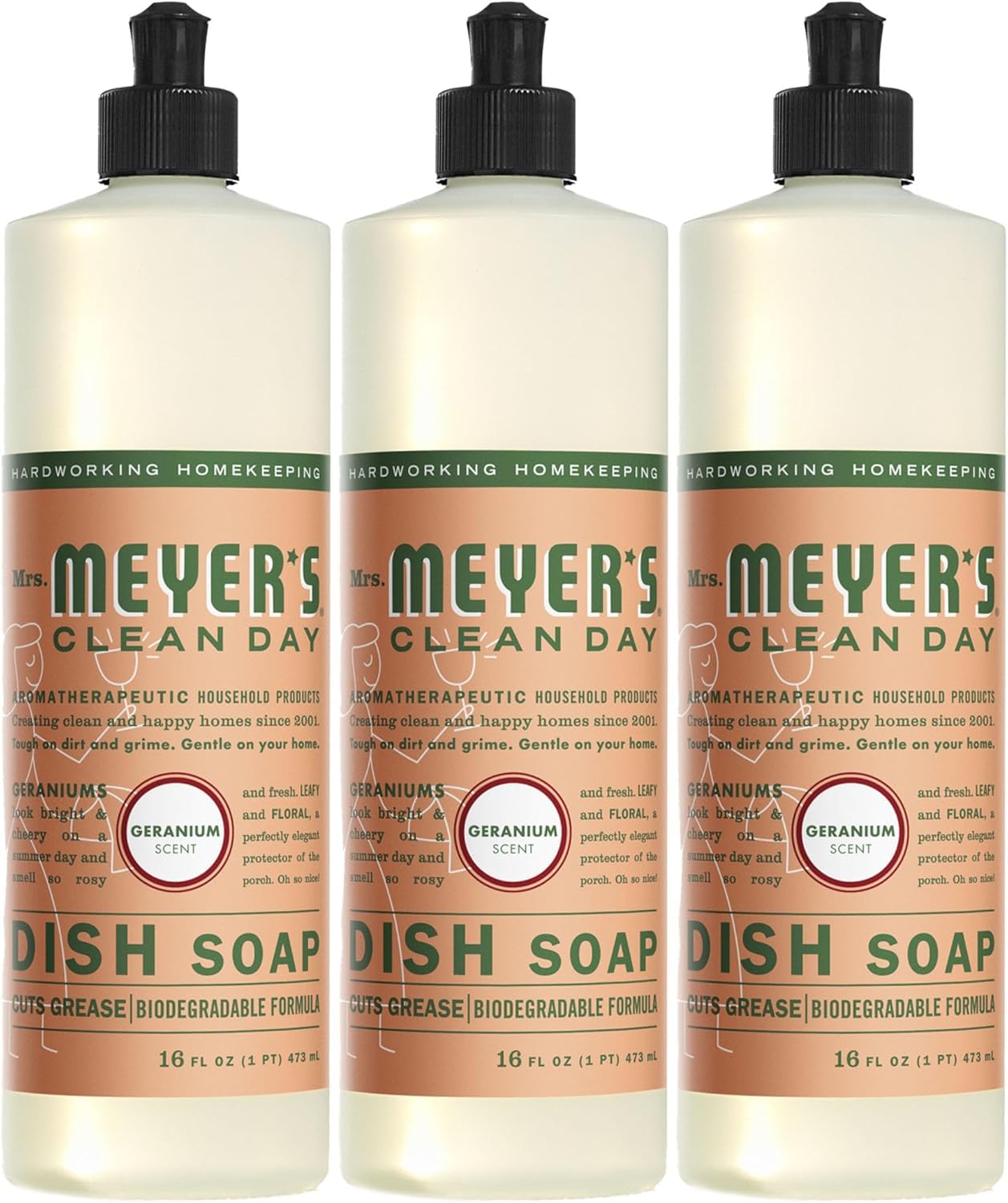 Mrs MEYERS MMCD LiqDish Geranium SIPP 16oz 3 US