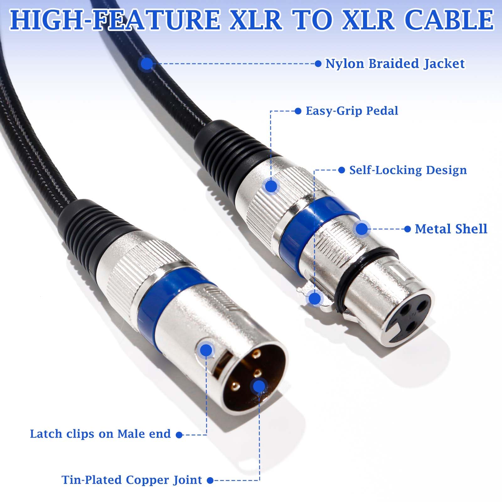 Cavo microfono XLR, cavo DMX a 3 pin maschio a femmina, cavo schermato bilanciato per illuminazione di palcoscenico, microfono, stazione radio (6 pezzi da 6 m)