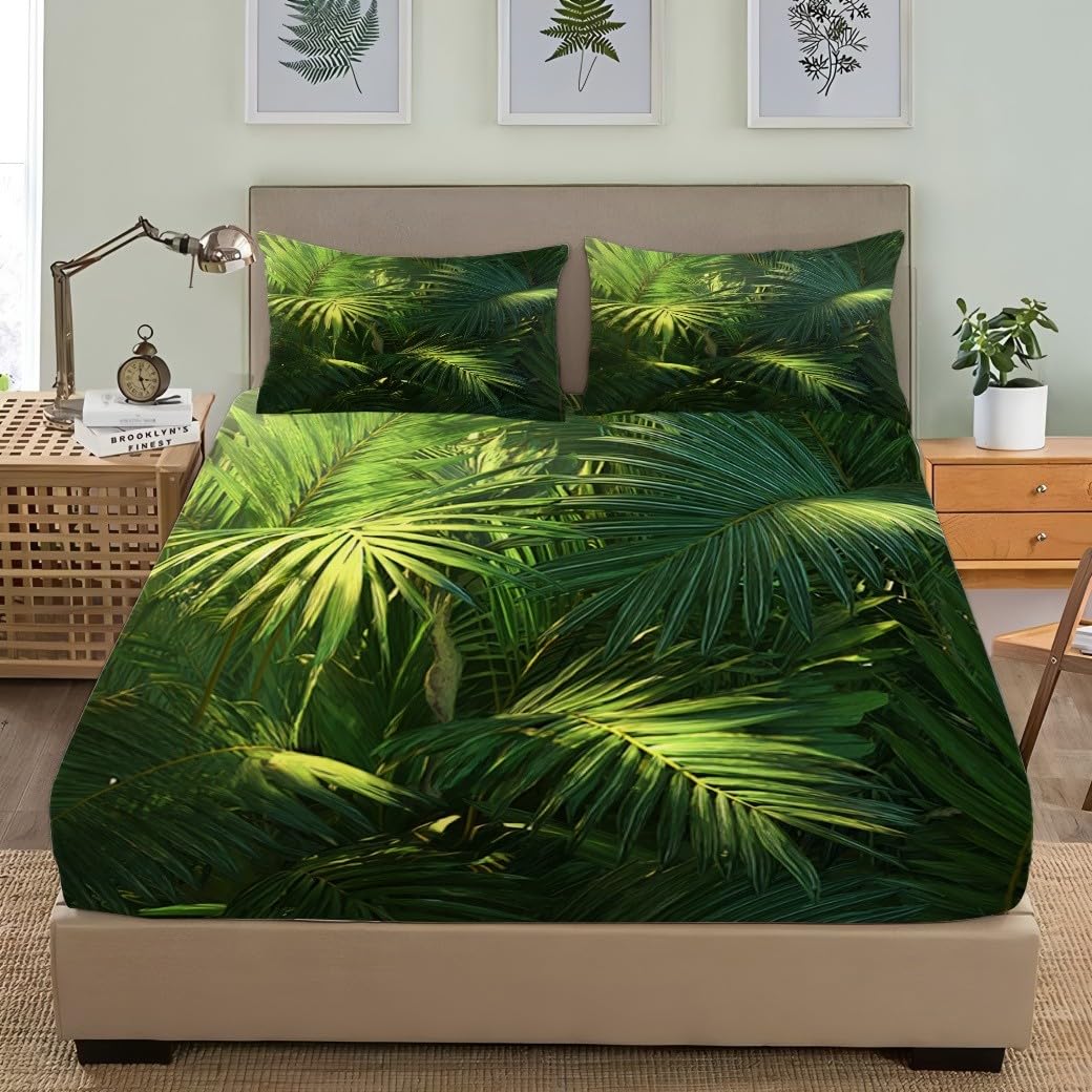 Drap Housse 200x200cm Vert Bande Élastique Réglable 2 Personnes Lit