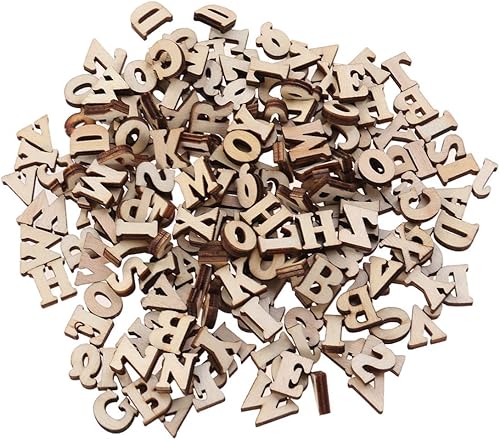 MAGICLULU 100 letras pequeñas del alfabeto de madera de 0.6 pulgadas/0.591 in, letras de madera sin terminar, símbolos de madera en blanco, piezas