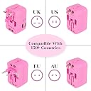 rts High Speed 25W Wall Charger Dual USB Universal Travel Adapter International All in One Worldwide Travel Multi Plug Cable & with Build in Dual USB Charger for USA EU UK AUS Laptop Smartphone(Pink) gallery image