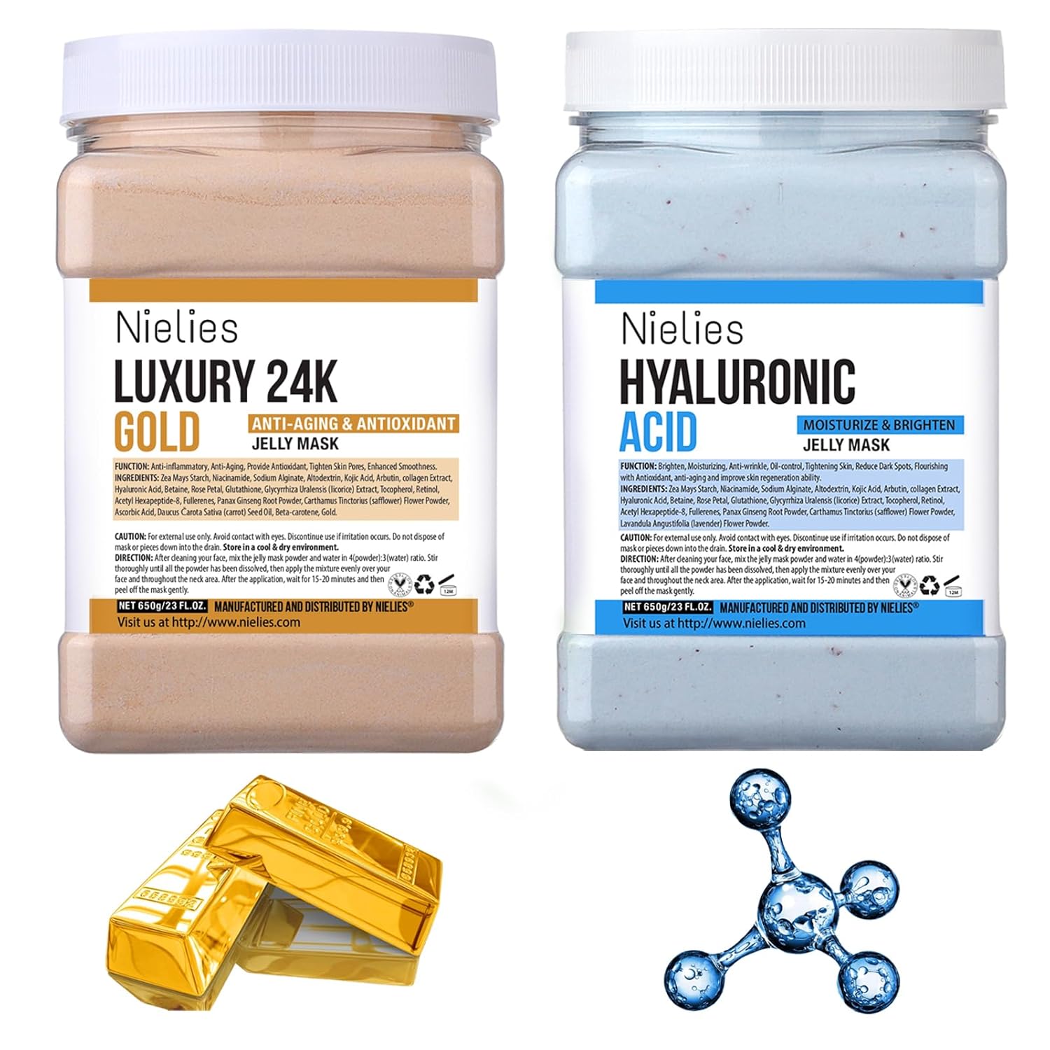 24K Gold & Hyaluronic Acid Jelly Mask, Facial Skin Care- Collagen Peel-Off Jelly Mask Set, For Facials, Face Mask For Instant Hydration, Vegan Peel Off Face Mask, For Hydration