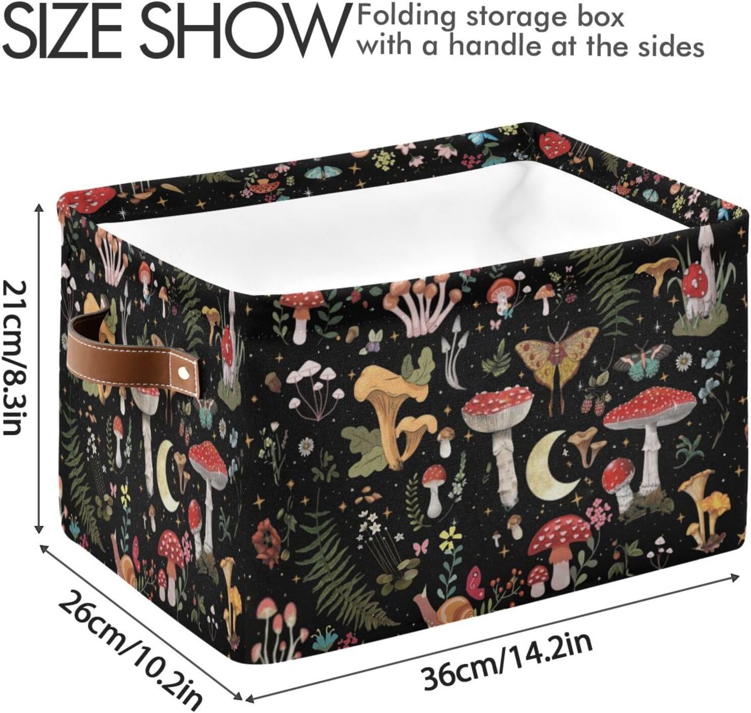 Mushroom Gothic Witch Storage Basket Bin for Shelves Closet Fern Leaves Foldable Fabric Storage Box Cube with Handles Kids Gifts Toy Clothes Shelf Basket Organizer for Bedroom Nursery Home Decorative