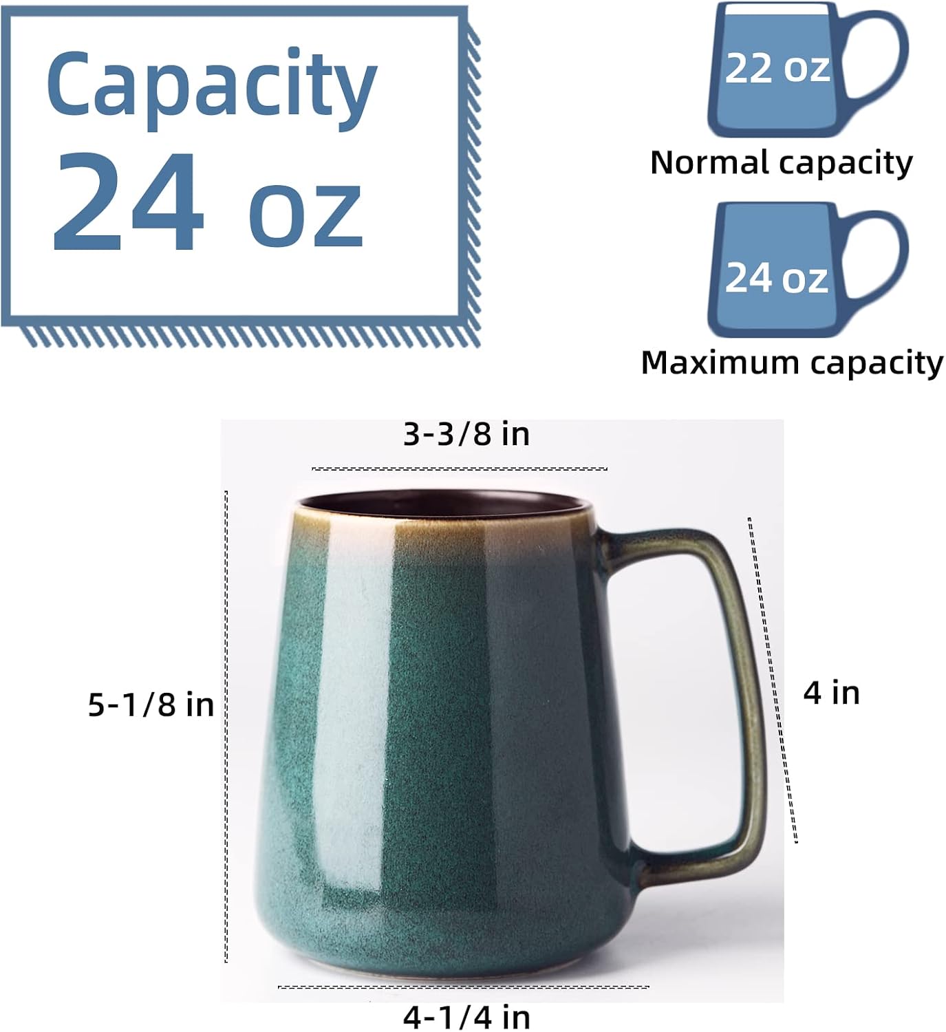 24 oz Large Ceramic Coffee Mugs, Extra Large Mug, Big Handle (24 oz green)