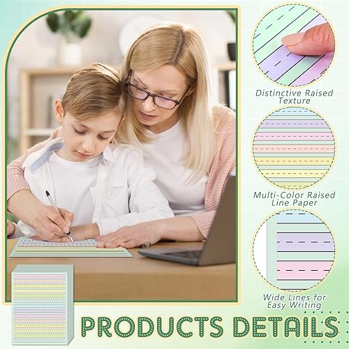 Miniatura 3 de 200 hojas de papel de escritura a mano de línea elevada, papel de escritura táctil de color de 8.5 x 11 pulgadas con espacio de 0.5 pulgadas,