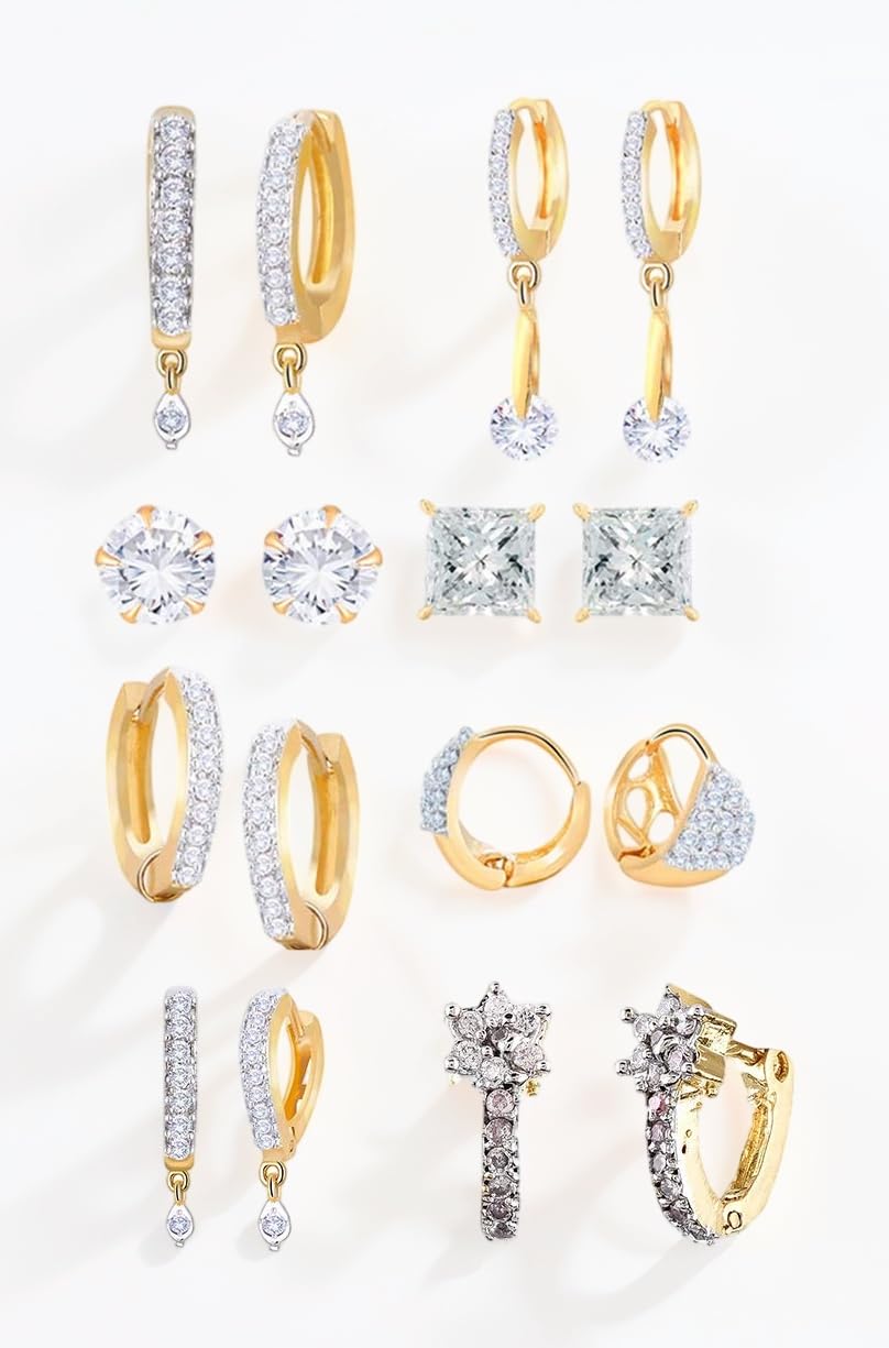 Earring Gold Plated American Diamond Earrings Combo Of 8 Pairs Jewellery For Women & Girls