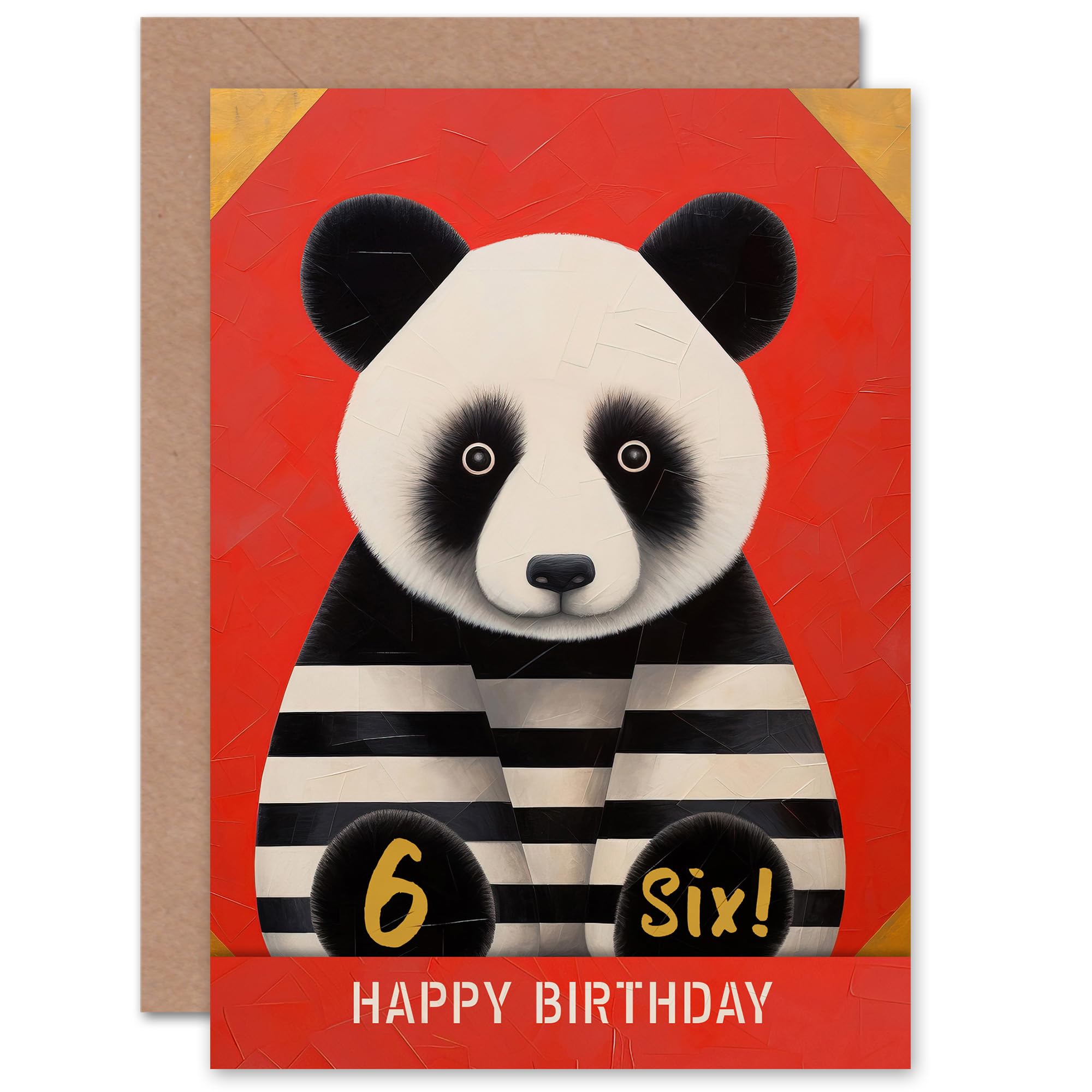 Artery8 Kids Birthday Age 6 Cute Panda Striped Pyjamas For Child Son Daughter Blank Inside Greeting Card
