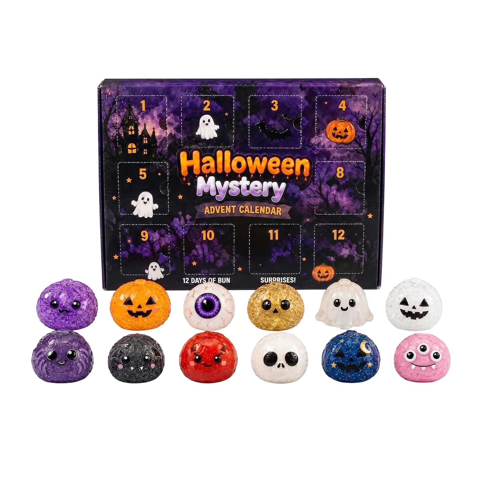 12pcs Halloween Squishy Mystery Box Set, Glitter Squishy Advent Calendar