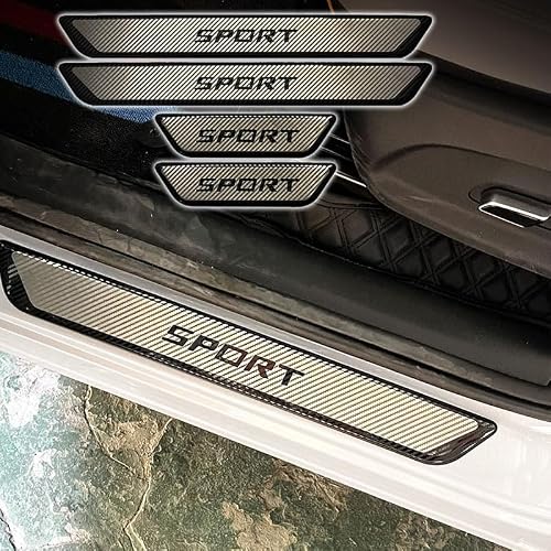 RENZDMH 4 Pcs Stainless Steel Door Sill Protectors for Abarth Fiat 500 Abarth 595 Abarth 124 Spider, Door Threshold Guard Strips Scratch-Resistant Entry Guard Plates,Carbon Fiber Texture