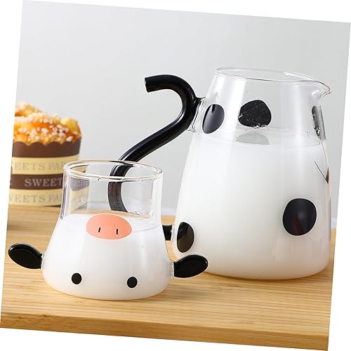 Miniatura 6 de Cabilock Jarra de vidrio jarra de vidrio con tapa linda jarra de agua de vaca con taza s para mesita de noche 18.6 fl oz s con tapa para jugo té