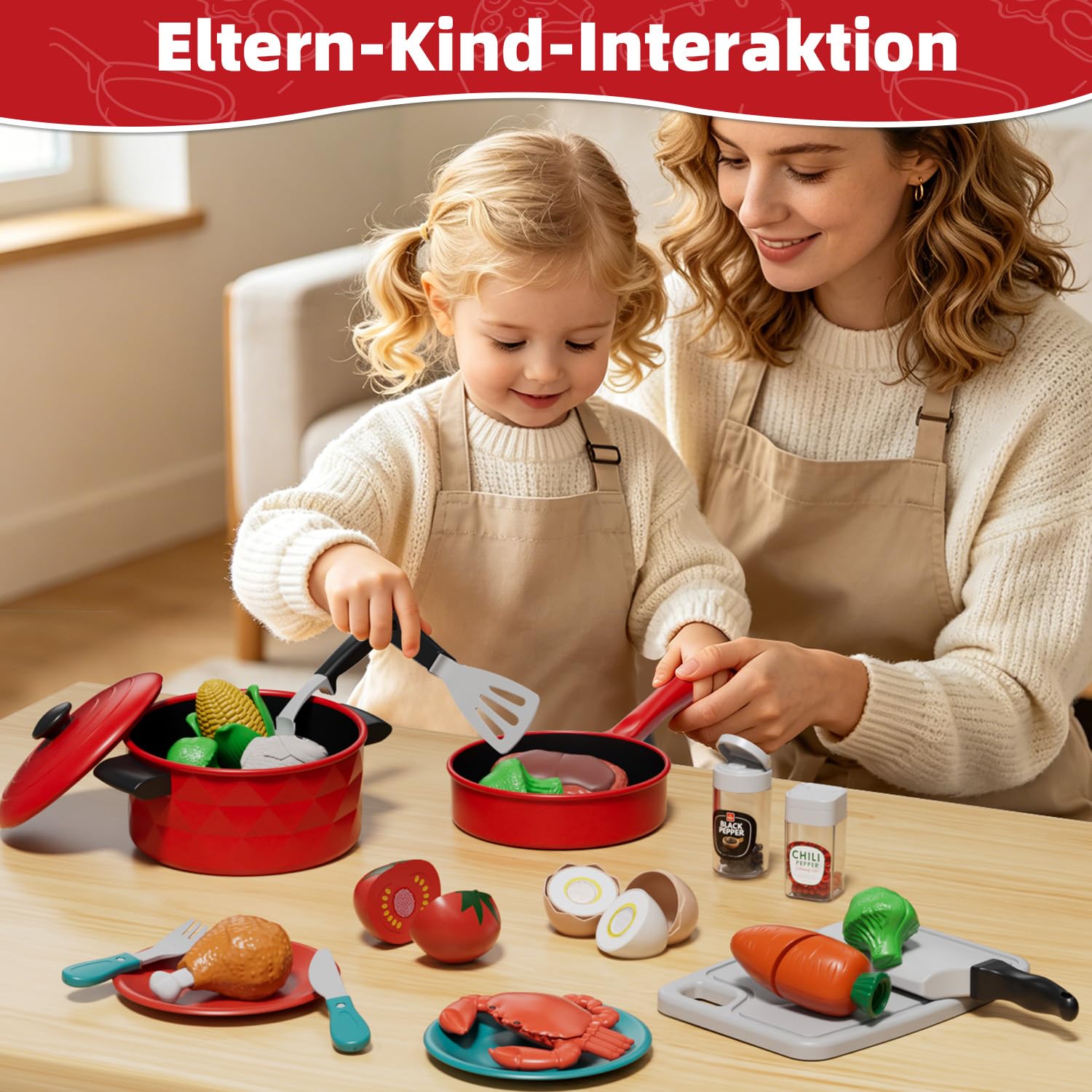 Lehoo Castle Kinderküche Zubehör, Spielküche Zubehör, Kinderküche Geschirr, Töpfe Kinderküche, Spielzeug ab 3 Jahre