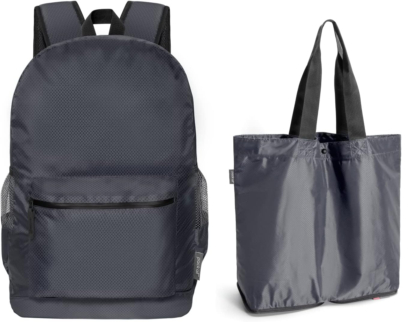pack all Travel Packable Bag Bundle | 20L Lightweight Backpack (Navy Blue) & 16L Tote Bag (Navy Blue)
