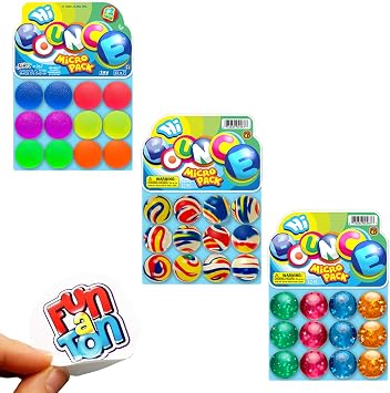 2CHILL Bouncy Balls Superballs Super Hi Bounce Each Pack 12 Balls 3 Styles Small Toys Party Favors for Kids Racketball Kids Prize by Ja-Ru Premium Giveaways Gift Toy Includes 1 Sticker #967
