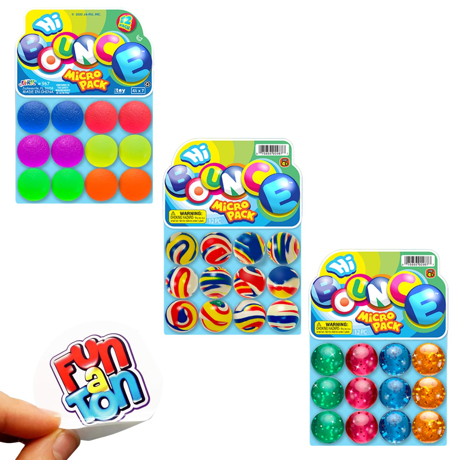 2CHILL Bouncy Balls Superballs Super Hi Bounce (1 Pack / 12 Balls) Small Toys Party Favors for Kids Racketball Kids Prize by Ja-Ru Premium Giveaways Gift Toy Includes 1 Sticker I Item #967-1s